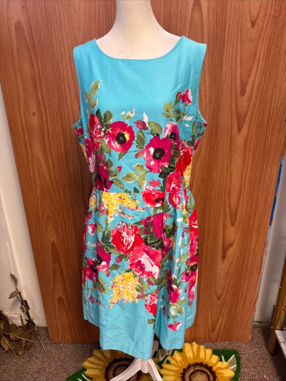 Leslie Fay Blue Multi Color Floral Sleeveless Knee Length Dress Size 14 Regular
